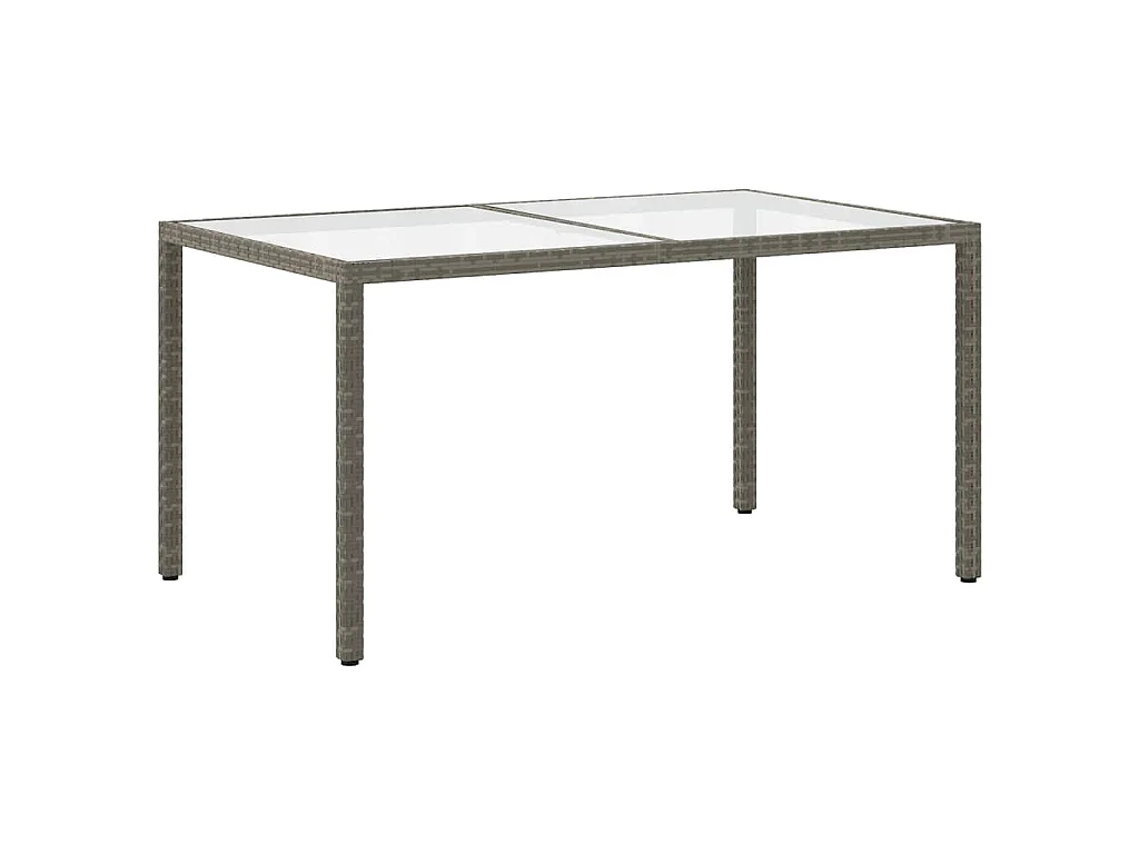 Tavolo Giardino 150x90x75cm Vetro Temperato e Polyrattan Grigio