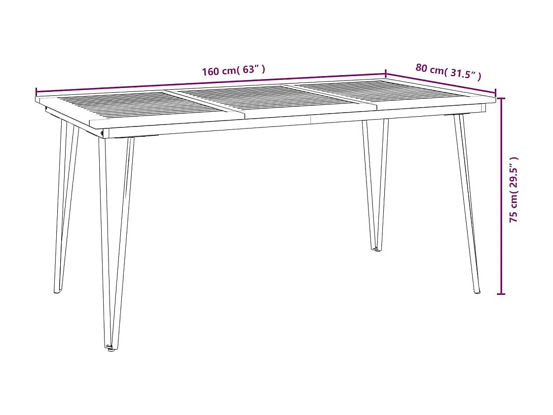 Table de jardin avec pieds épingle à cheveux 160x80x75 acacia