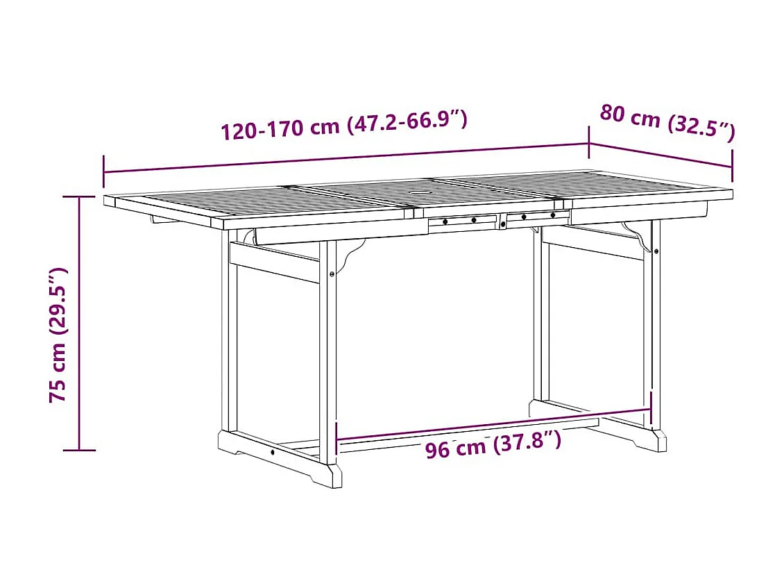 Tavolo da Pranzo per Esterni (120-170)x80x75 cm Massello Acacia