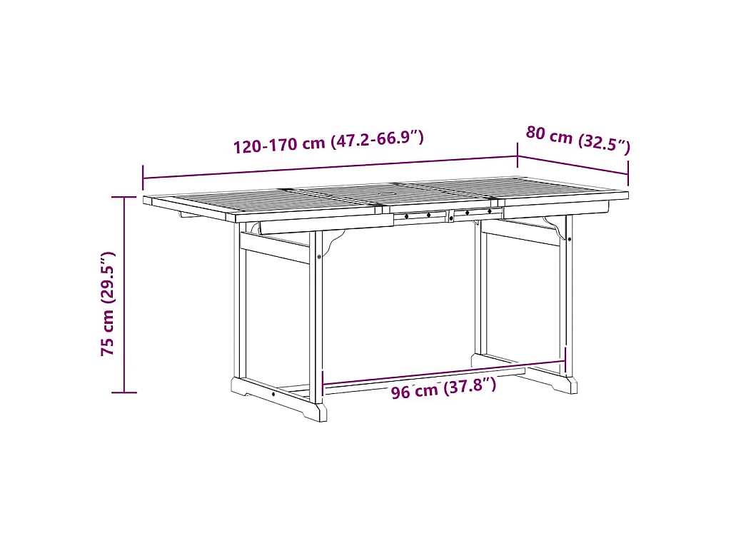 Tavolo da Pranzo per Esterni (120-170)x80x75 cm Massello Acacia