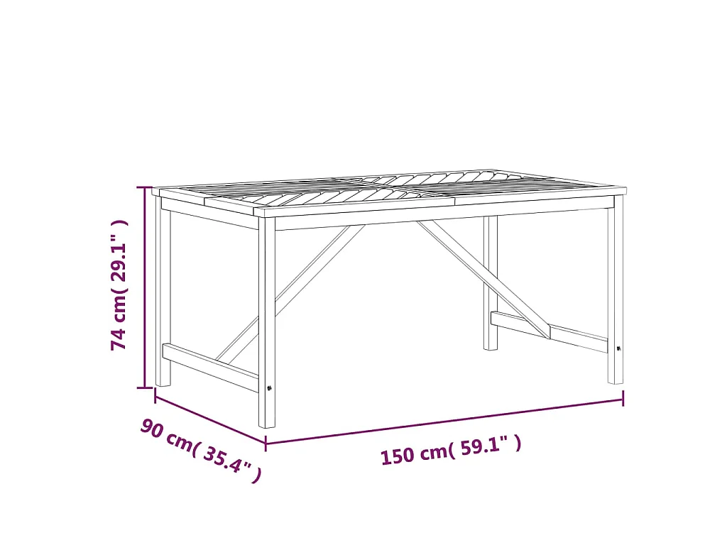 Tavolo da Pranzo da Giardino 150x90x74 cm Legno Massello Acacia