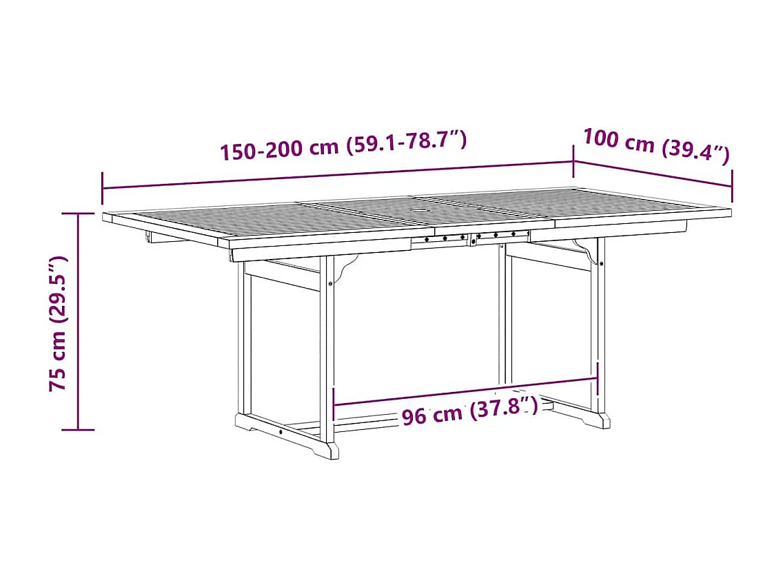 Garten-Esstisch (150-200)x100x75 cm Massivholz Akazie