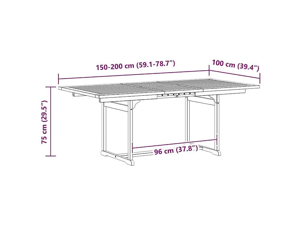 Tavolo da Pranzo per Esterni (150-200)x100x75cm Massello Acacia
