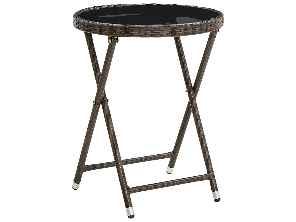Salontafel 60 cm poly rattan en gehard glas bruin
