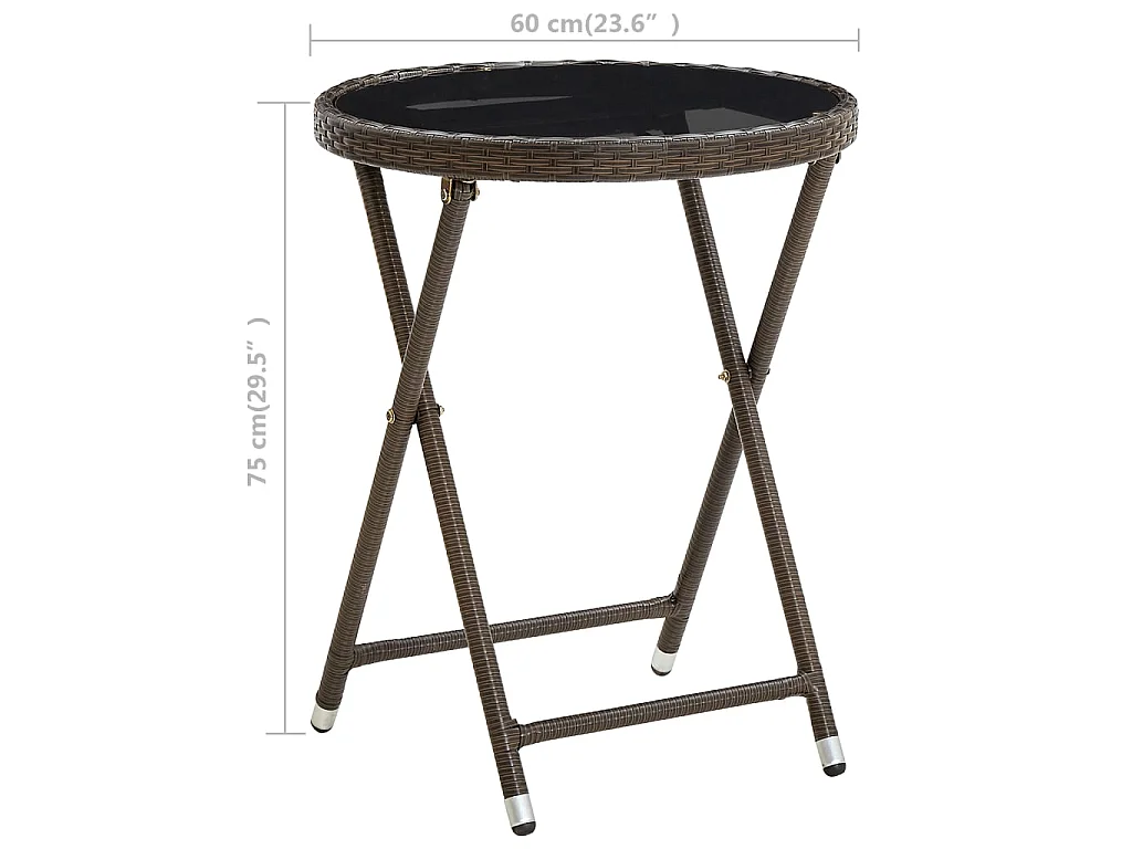 Salontafel 60 cm poly rattan en gehard glas bruin