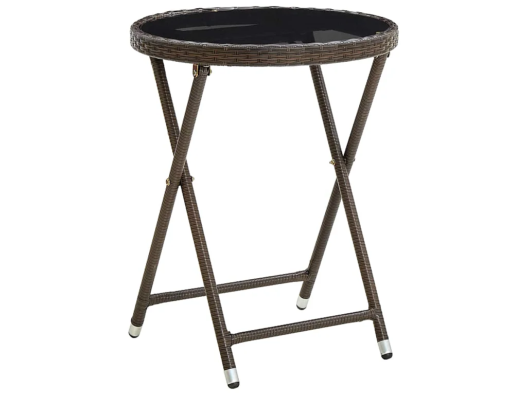 Table à thé Marron 60 cm Résine tressée et verre trempé