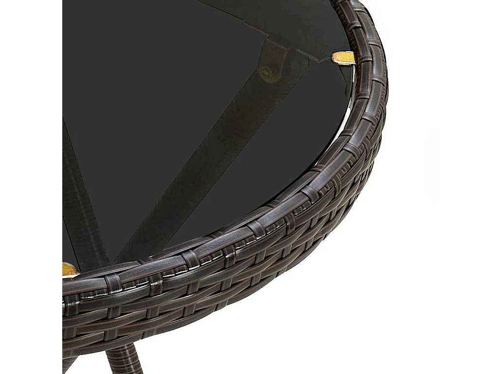 Table à thé Marron 60 cm Résine tressée et verre trempé