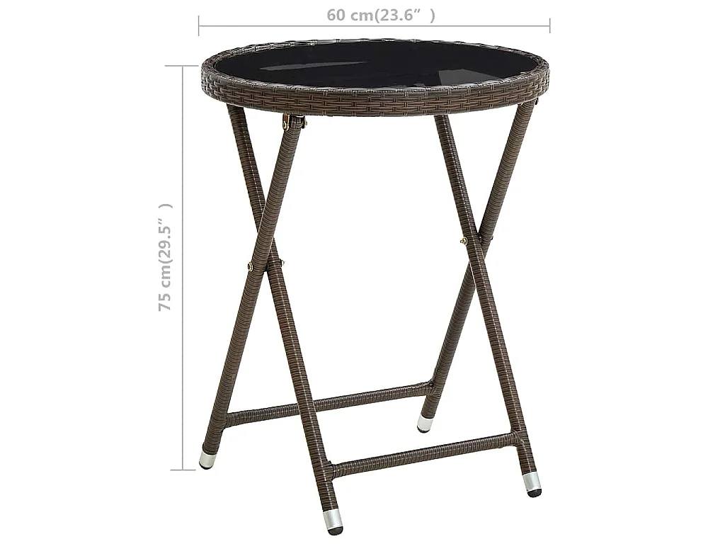 Table à thé Marron 60 cm Résine tressée et verre trempé