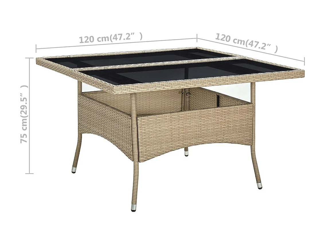 Garten-Esstisch Beige Poly Rattan und Glas