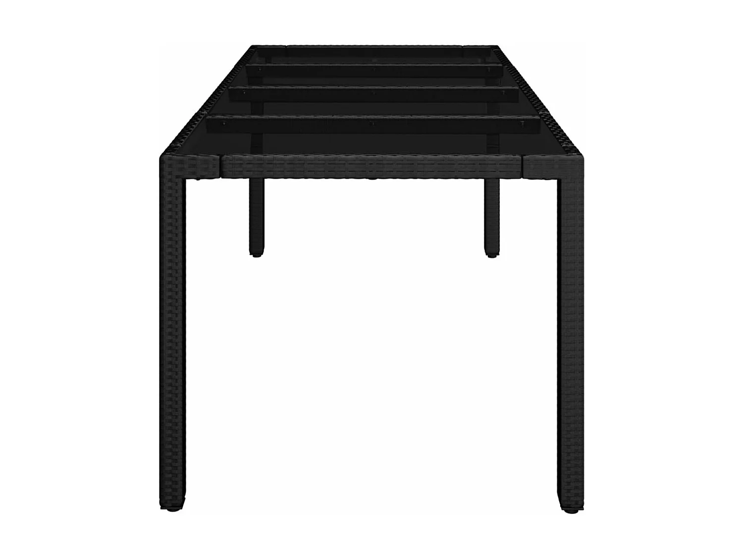 Tavolo da Giardino Piano in Vetro Nero 190x90x75 cm Polyrattan