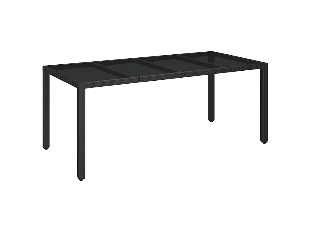 Tuintafel met glazen blad 190x90x75 cm poly rattan zwart