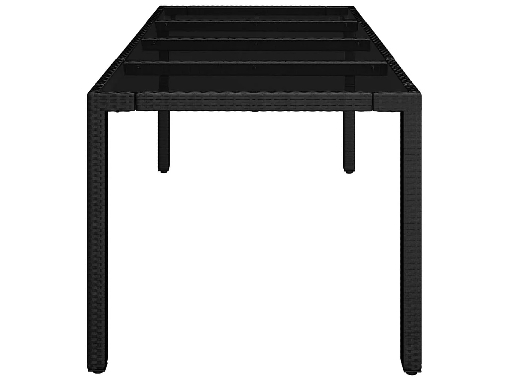 Tuintafel met glazen blad 190x90x75 cm poly rattan zwart