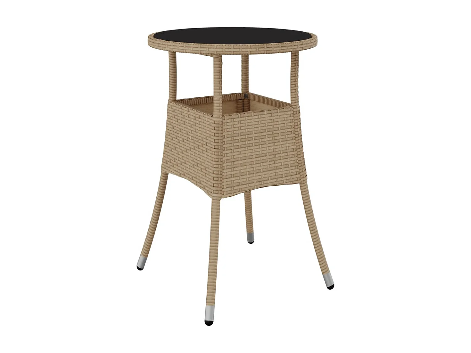 Tuintafel Ø60x75 cm gehard glas en poly rattan beige