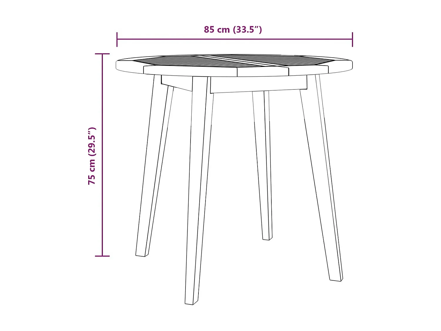 Table de jardin Ø85x75 cm Bois d'acacia solide