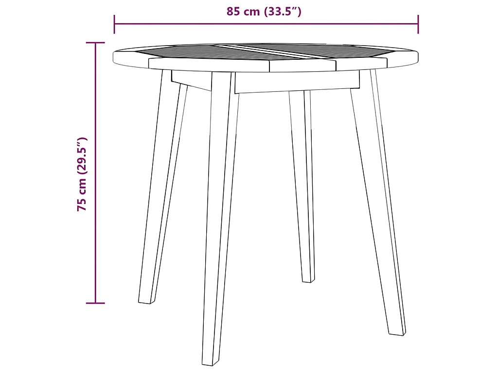 Table de jardin Ø85x75 cm Bois d'acacia solide
