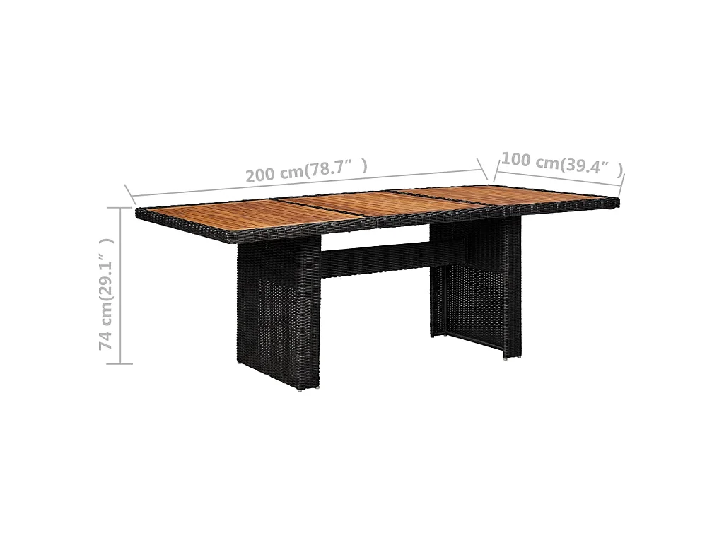 Table à manger de jardin Noir 200x100x74 cm Résine tressée