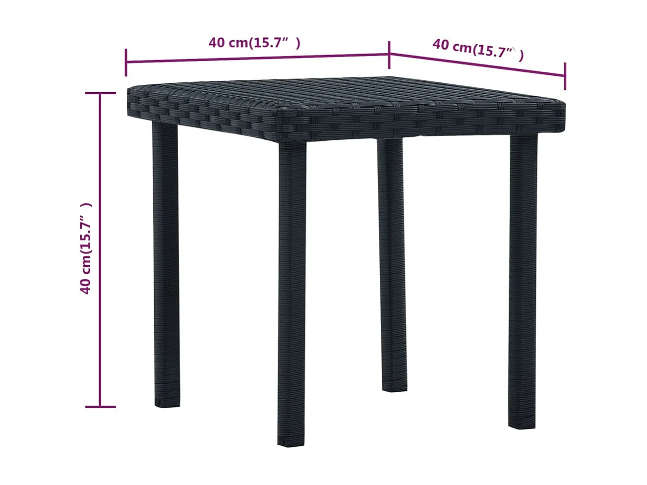 Tuintheetafel 40x40x40 cm poly rattan zwart