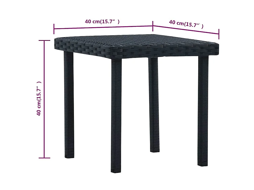 Table à thé de jardin Noir 40x40x40 cm Résine tressée