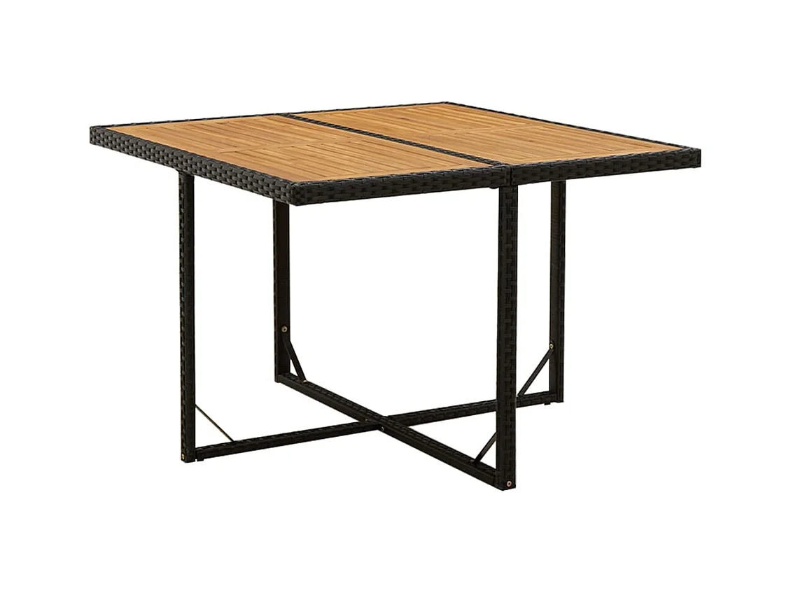 Tavolo Giardino Nero 109x107x74 cm Polyrattan e Massello Acacia