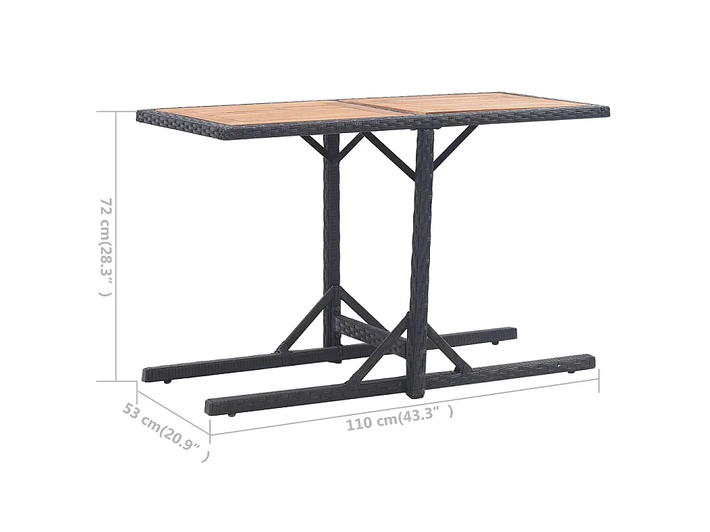 Tuintafel massief acaciahout en poly rattan zwart