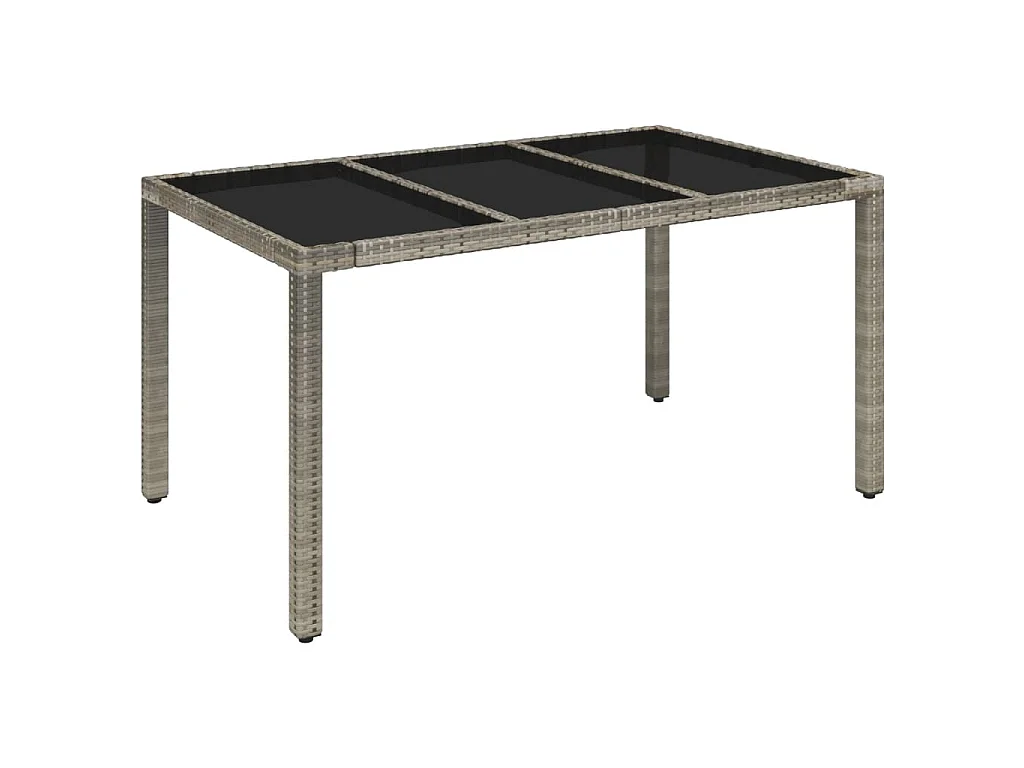 Gartentisch mit Glasplatte Grau 150x90x75 cm Poly Rattan