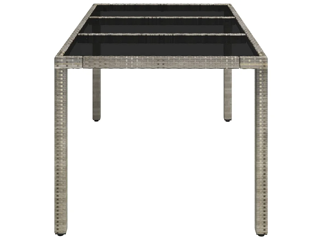Gartentisch mit Glasplatte Grau 150x90x75 cm Poly Rattan