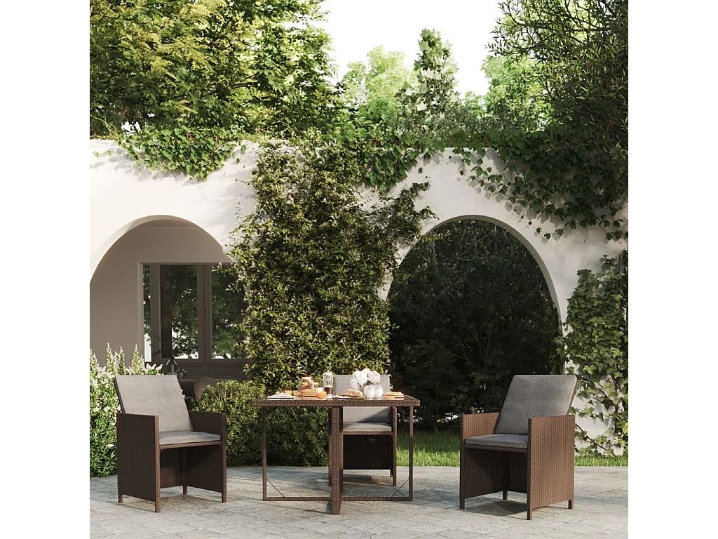 Table de jardin Marron 109x107x74 cm Résine tressée et verre