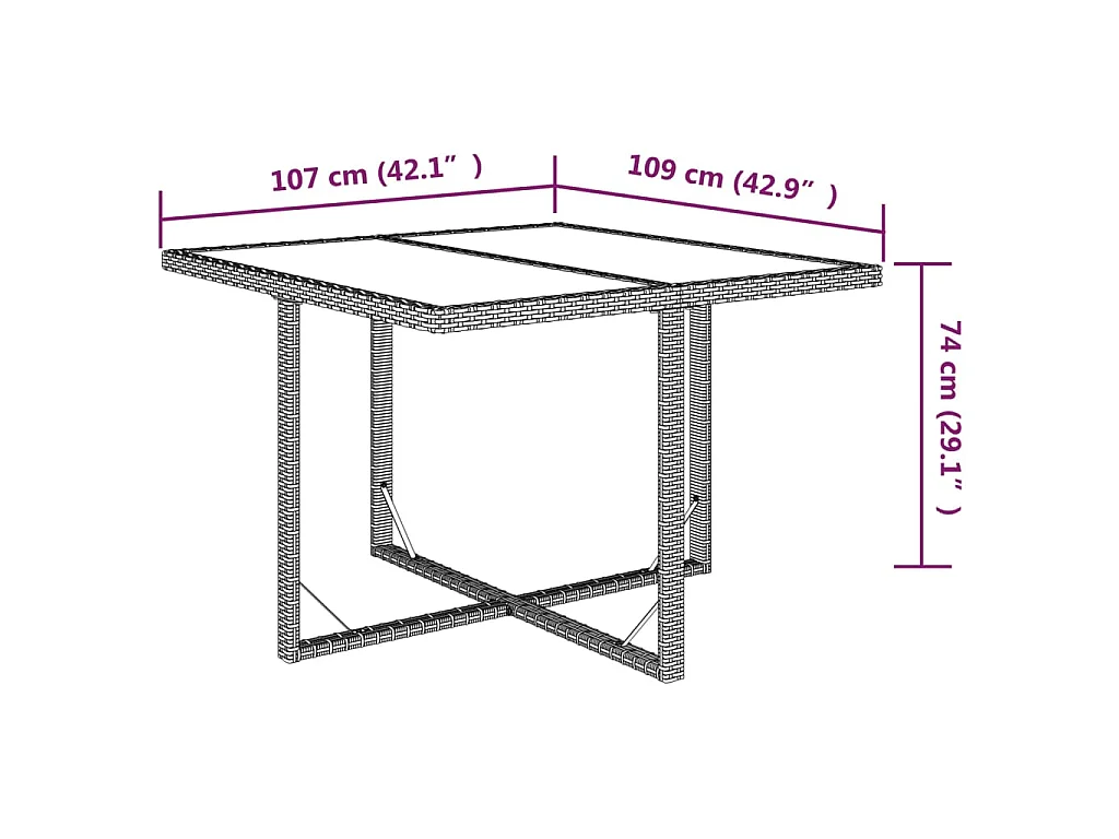Table de jardin Marron 109x107x74 cm Résine tressée et verre