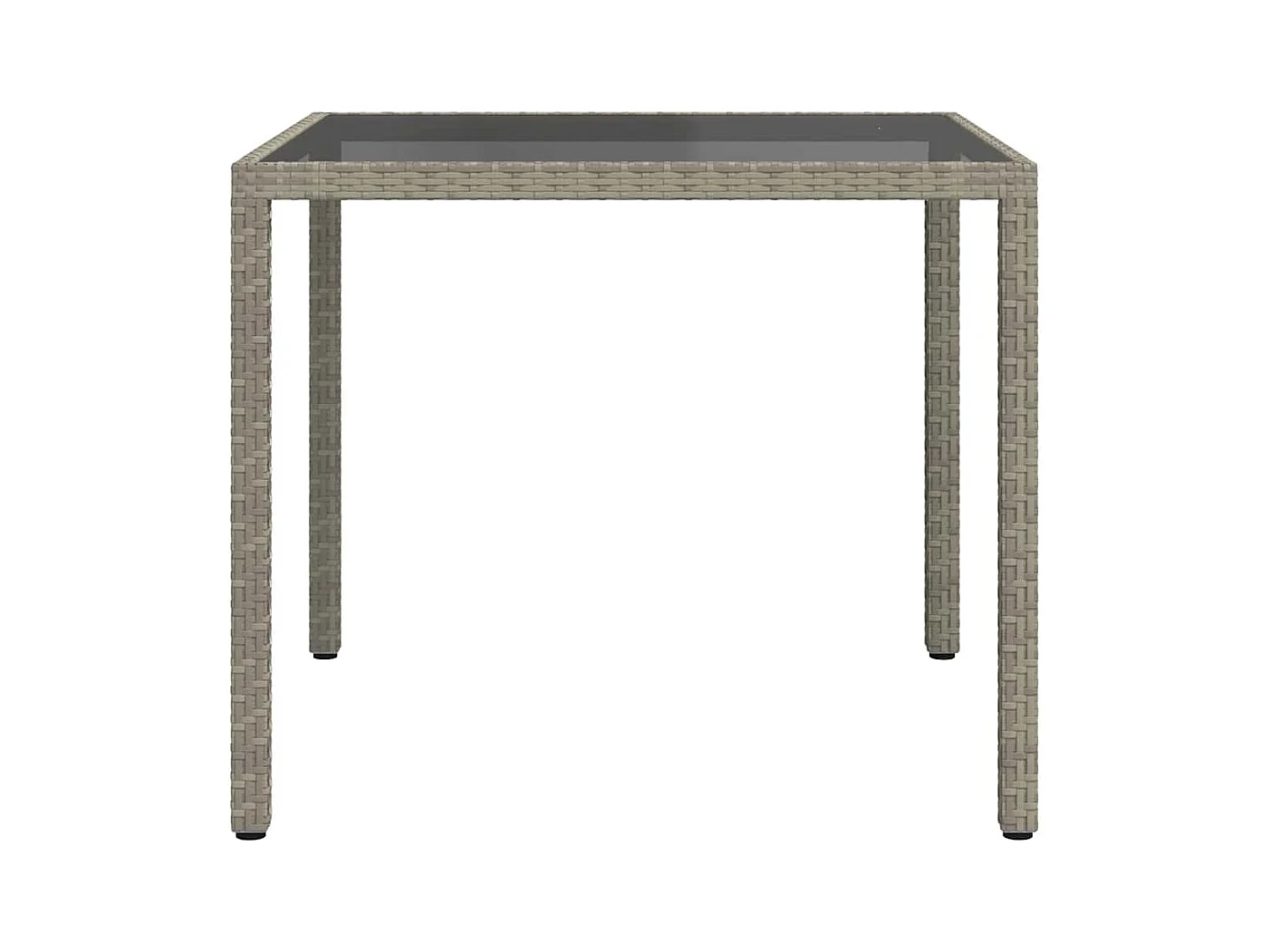 Table de jardin 90x90x75 cm Verre trempé et résine tressée Gris