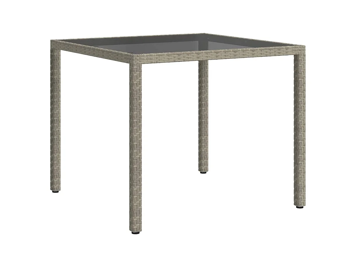 Table de jardin 90x90x75 cm Verre trempé et résine tressée Gris