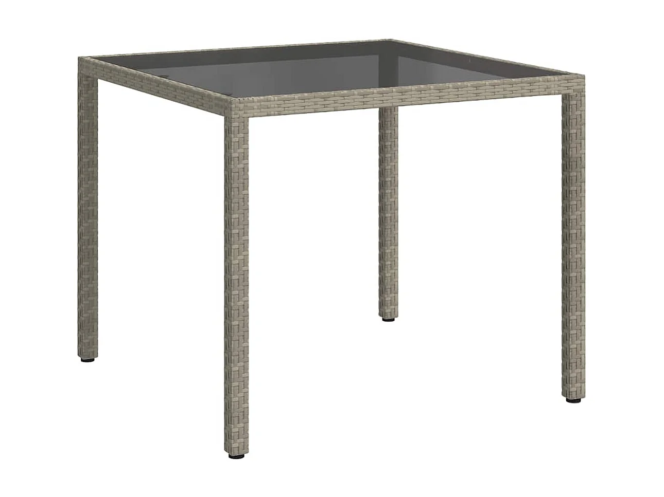 Table de jardin 90x90x75 cm Verre trempé et résine tressée Gris