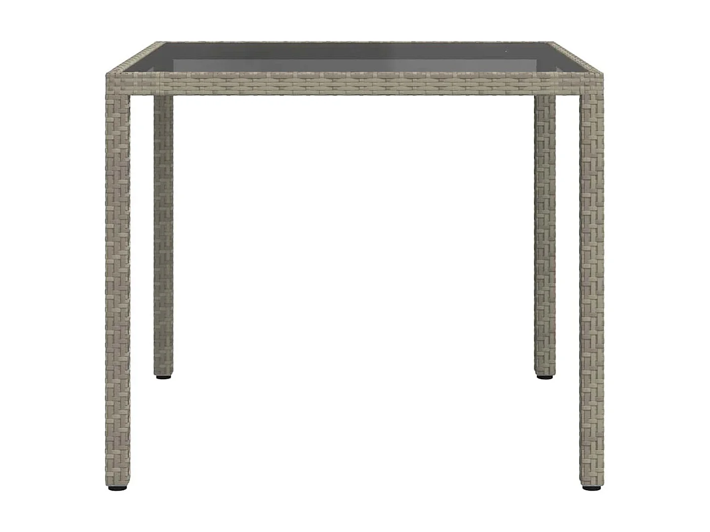 Table de jardin 90x90x75 cm Verre trempé et résine tressée Gris