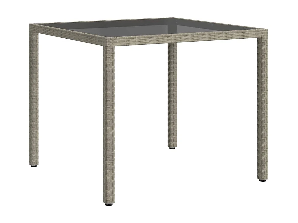 Table de jardin 90x90x75 cm Verre trempé et résine tressée Gris