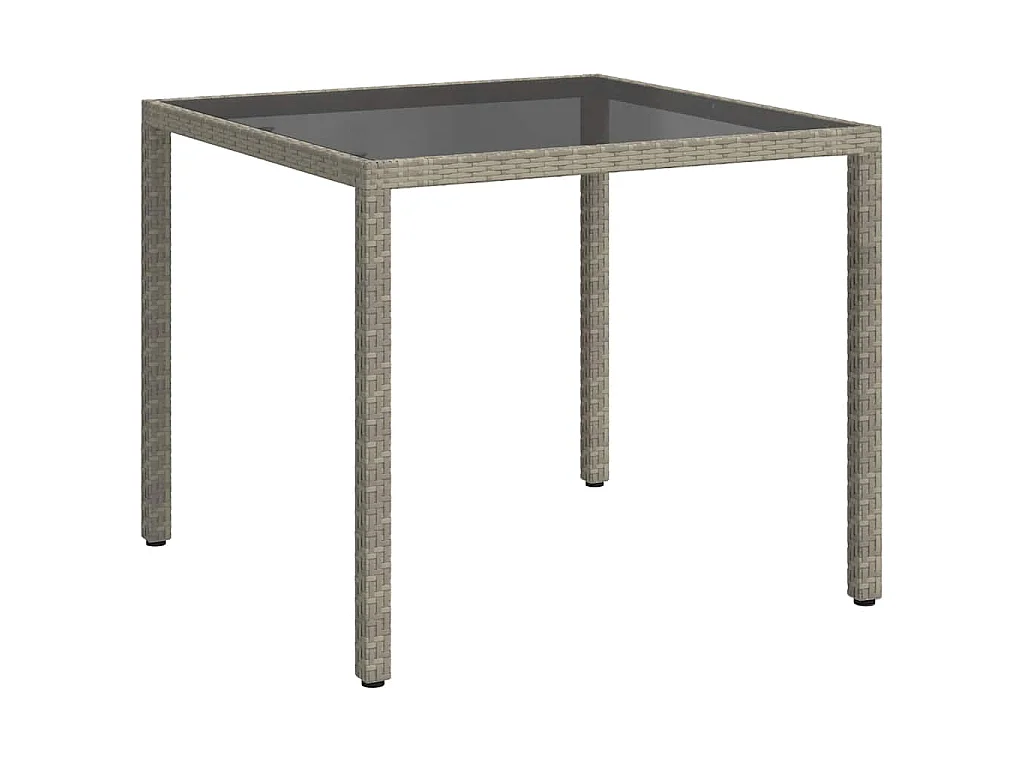 Tuintafel 90x90x75 cm gehard glas en poly rattan grijs