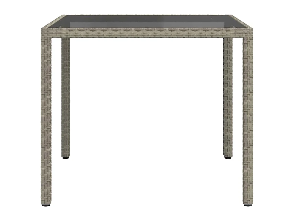 Tuintafel 90x90x75 cm gehard glas en poly rattan grijs