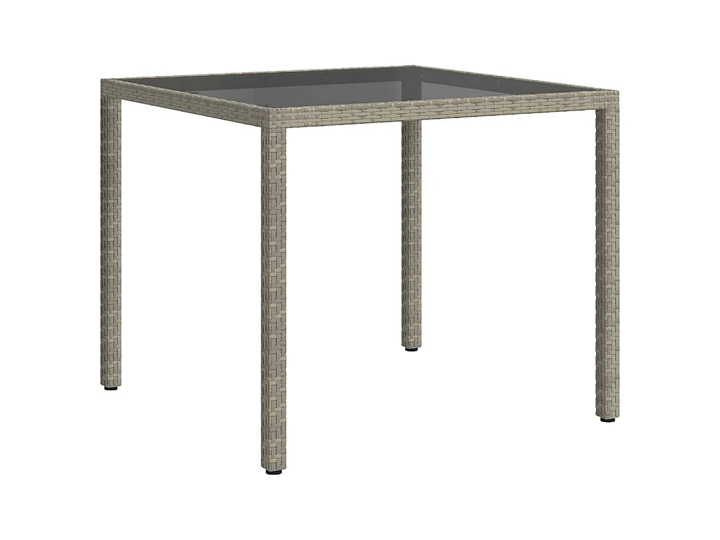 Tuintafel 90x90x75 cm gehard glas en poly rattan grijs