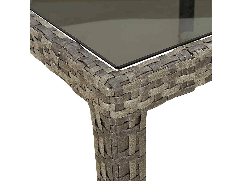 Tuintafel 90x90x75 cm gehard glas en poly rattan grijs