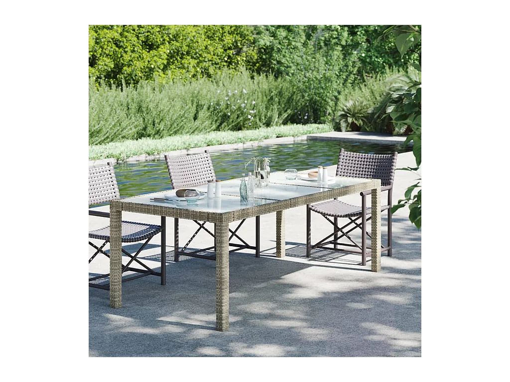 Table de jardin Gris 190x90x75 cm Verre trempé/résine tressée