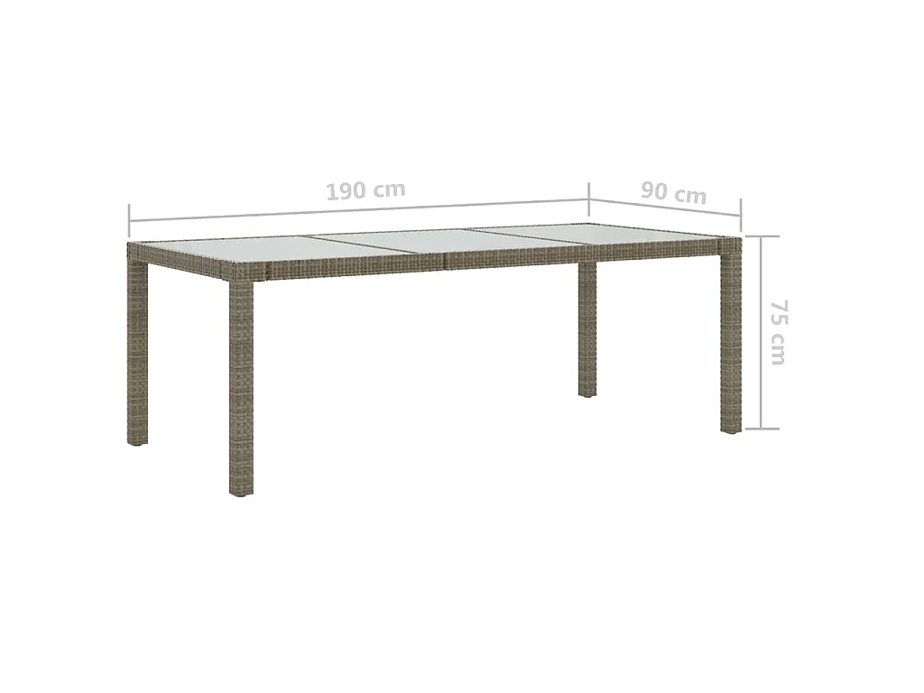 Gartentisch Grau 190x90x75 cm Hartglas und Poly Rattan