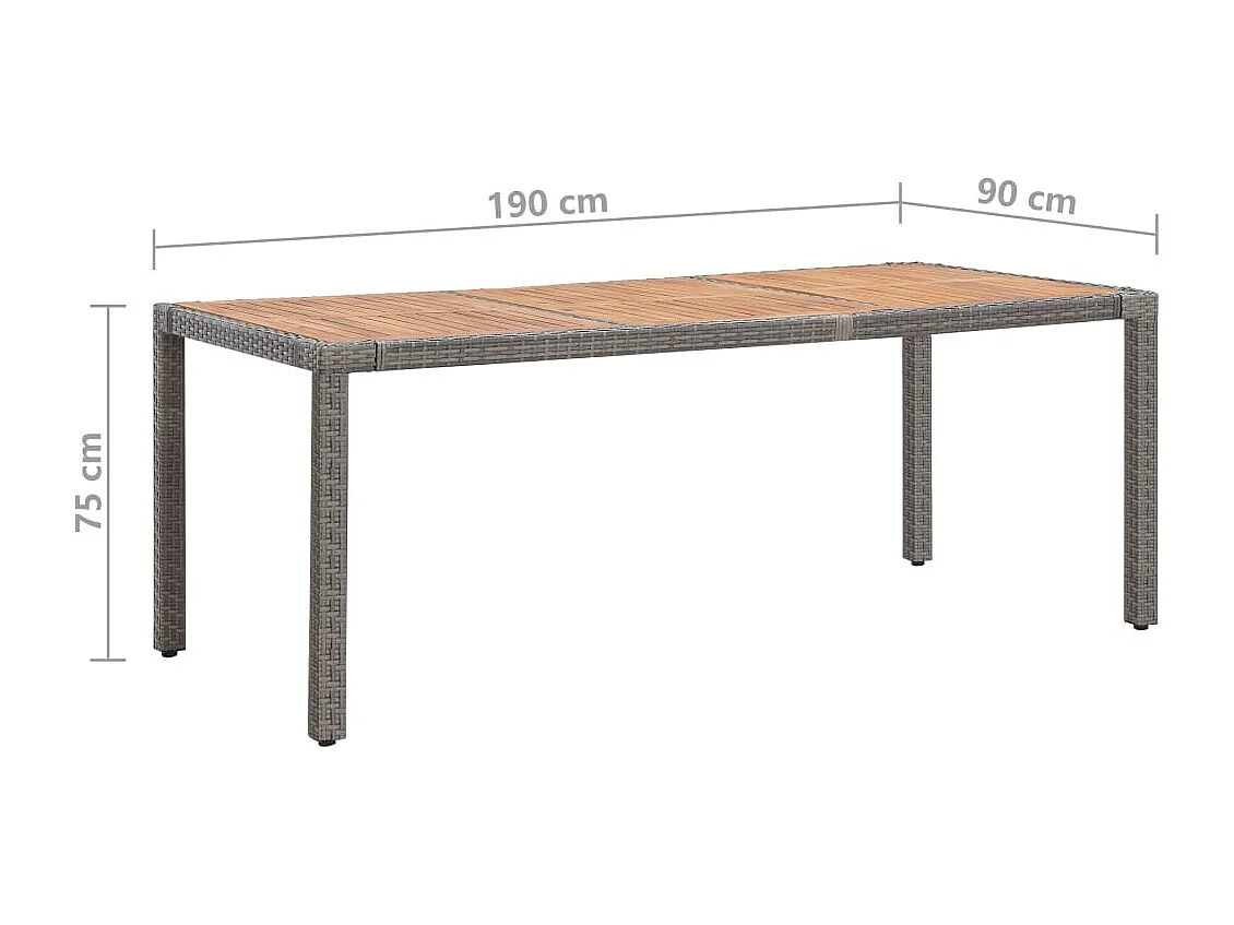 Table de jardin Gris 190x90x75cm Résine tressée et acacia