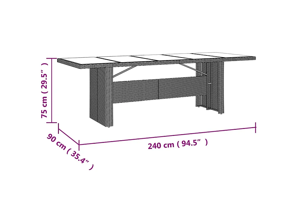 Table de jardin plateau en verre Résine tressée verre trempé