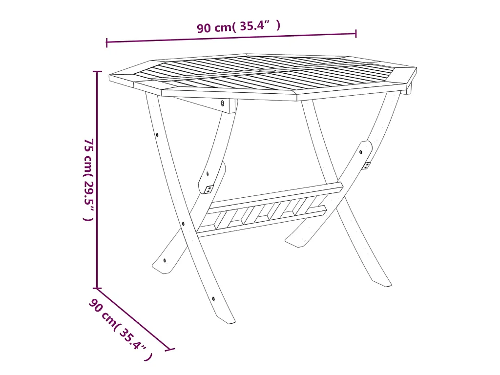 Tavolo da Giardino Pieghevole 90x75 cm Legno Massello di Acacia