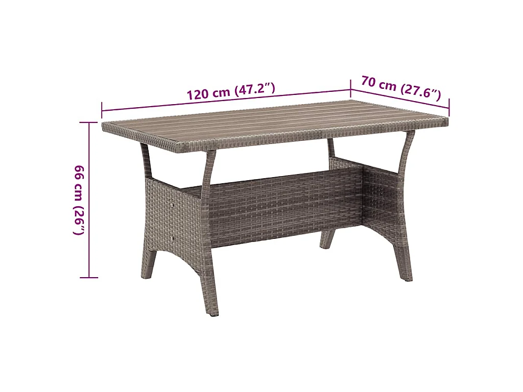 Tavolo da Giardino Grigio 120x70x66 cm in Polyrattan