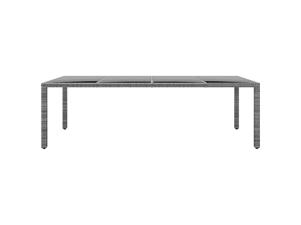 Tuintafel 250x100x75 cm gehard glas en poly rattan grijs