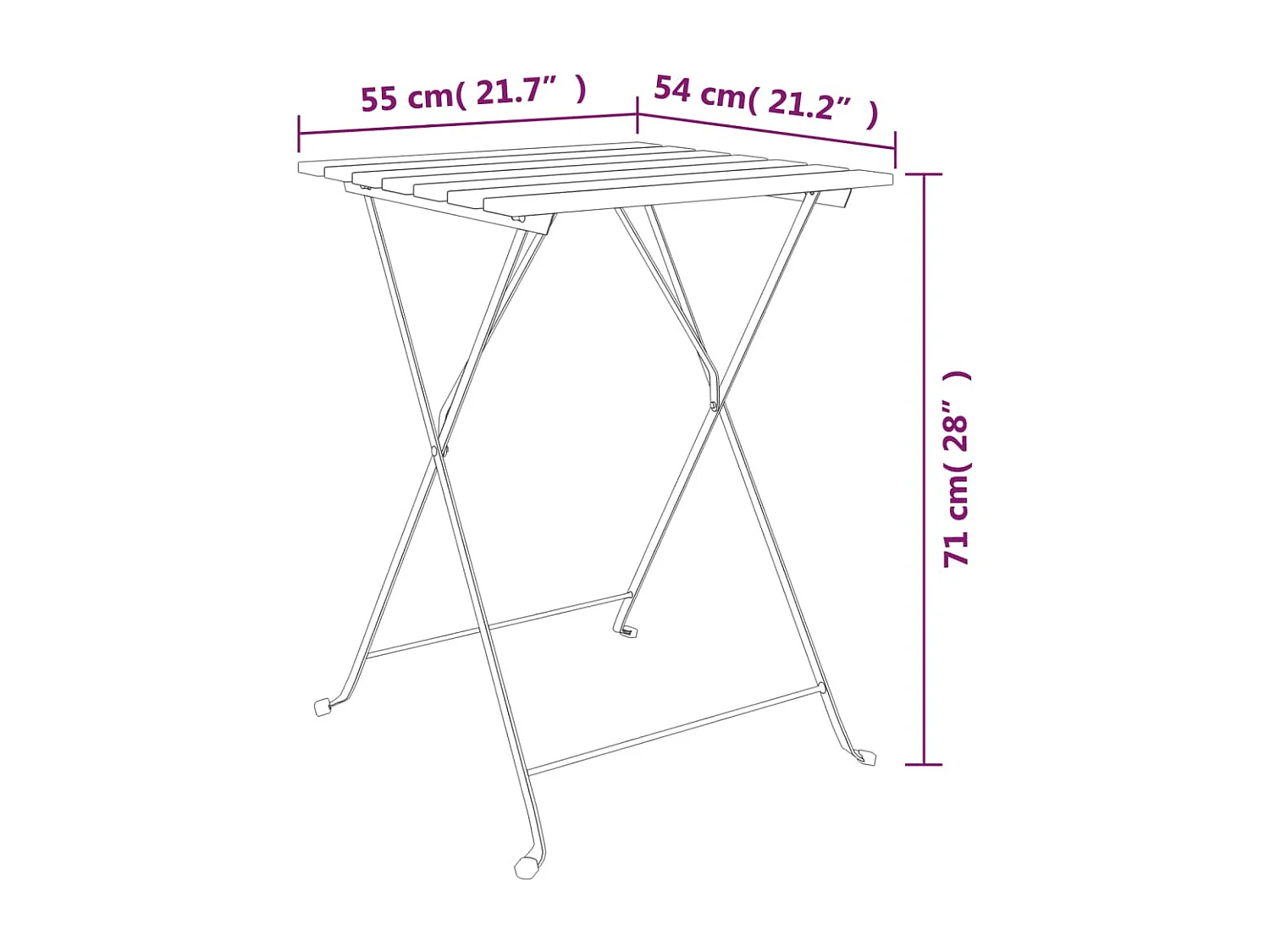 Bistrotisch Klappbar 55x54x71 cm Massivholz Teak und Stahl