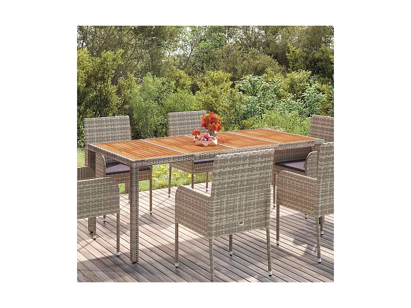 Table de jardin dessus en bois Gris 190x90x75 cm Résine tressée