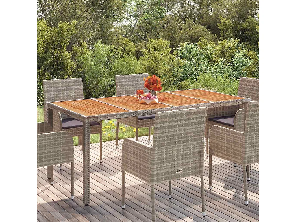 Tavolo da Giardino Piano in Legno Grigio 190x90x75cm Polyrattan
