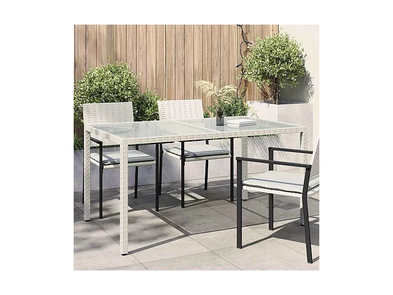Mesa de jardim 150x90x75 cm vidro temperado e vime PE branco
