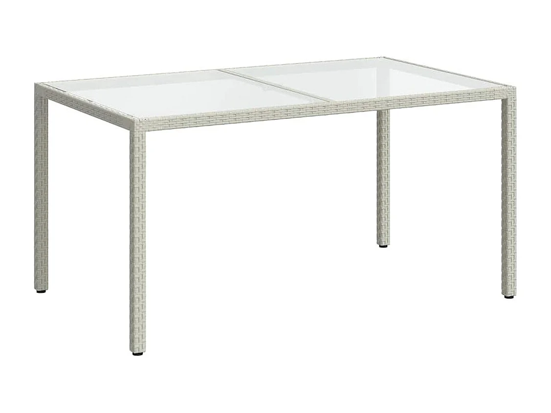 Table de jardin 150x90x75 cm Verre trempé/résine tressée Blanc