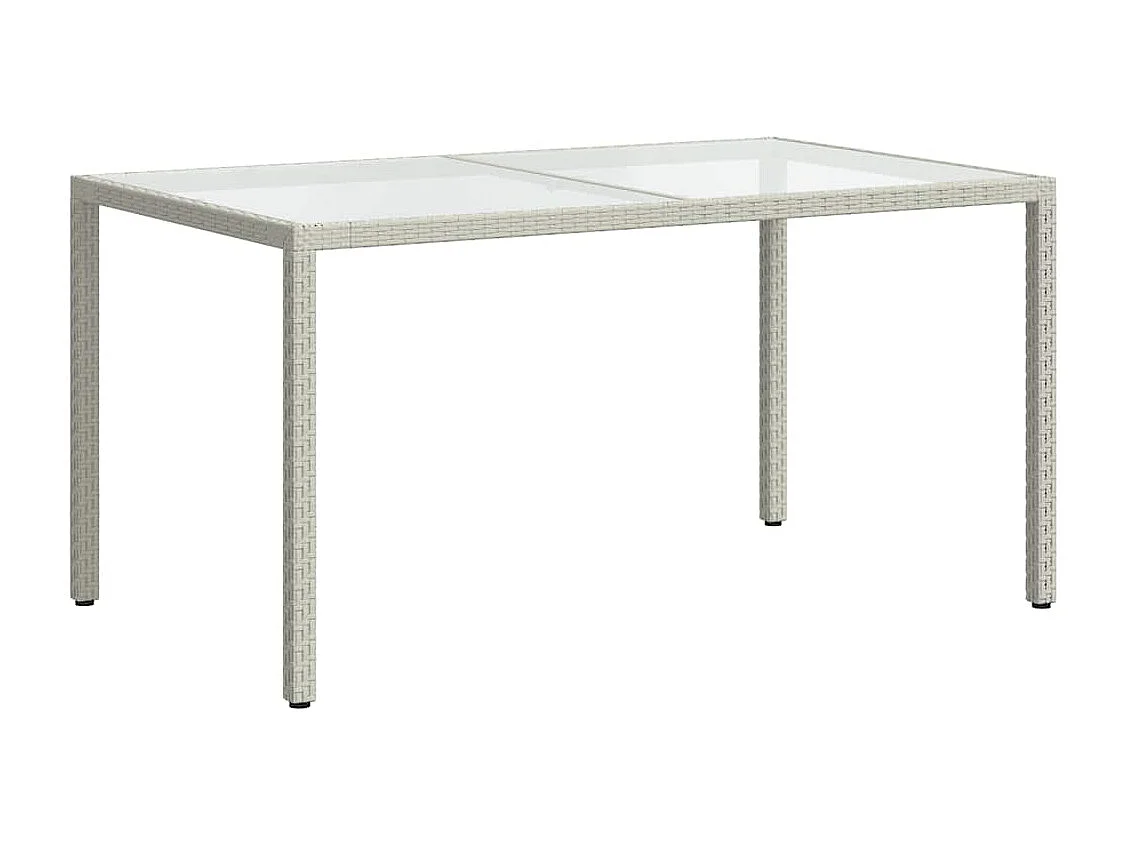 Table de jardin 150x90x75 cm Verre trempé/résine tressée Blanc